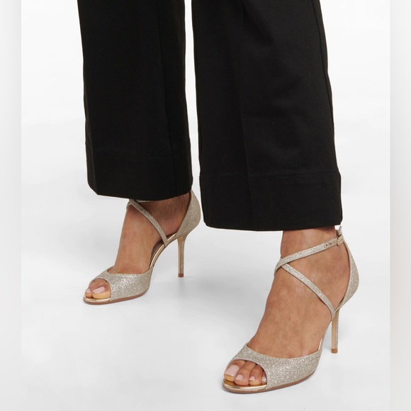 JIMMY CHOO Emily Glitter Crisscross 85mm Sandals, Gold - Picture 2 of 9